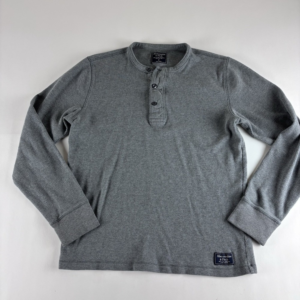 Abercrombie & Fitch Long Sleeve  Knit Henley Men's‎ Sz Medium Gray Cotton